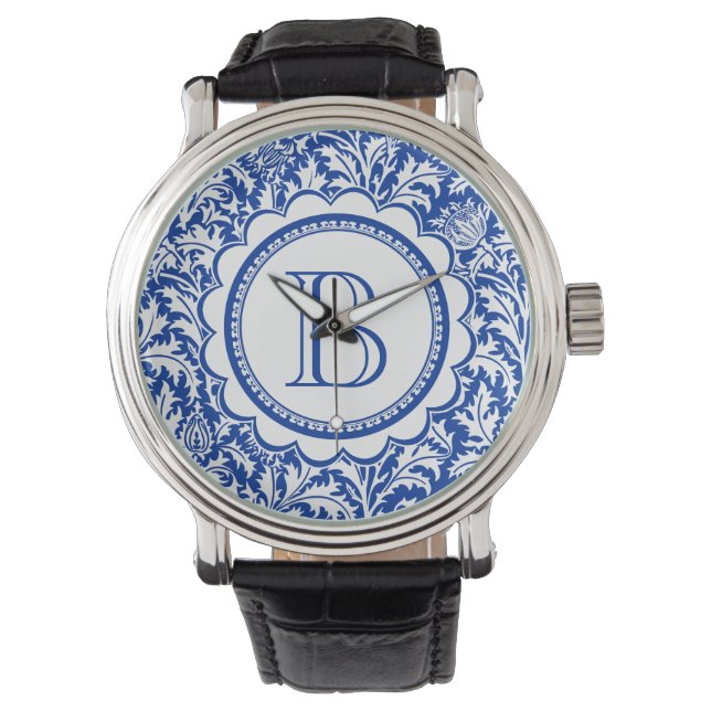 Din Monogram William Morris Blue och White Armbandsur (Framsida)