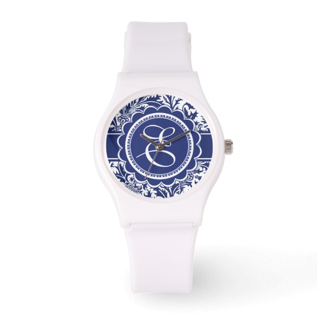 Din Monogram William Morris Blue och White Armbandsur (Framsida)
