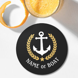 Din Namn-ankare Guld Laurel Star Black Underlägg Papper Rund
