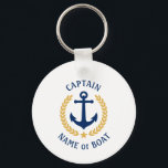 Din Namn-kapten Anchor Guld Laurel White Nyckelring<br><div class="desc">En nyckelkedja av Personlig med din båt namn, namn eller annan önskad text och kaptenens titel eller annan rang efter behov. Med en designad sjöbåtankare i anpassningsbar, löv i guld stil och stjärnemblem på vitt eller justerar enkelt det primära färg så att det stämmer överens med det aktuella temat. Gör...</div>