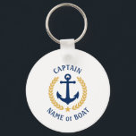 Din Namn-kapten Anchor Guld Laurel White Nyckelring<br><div class="desc">En nyckelkedja av Personlig med din båt namn, namn eller annan önskad text och kaptenens titel eller annan rang efter behov. Med en designad sjöbåtankare i anpassningsbar, löv i guld stil och stjärnemblem på vitt eller justerar enkelt det primära färg så att det stämmer överens med det aktuella temat. Gör...</div>