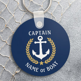 Din Namn-kapten Anchor Laurel-marblå Nyckelring
