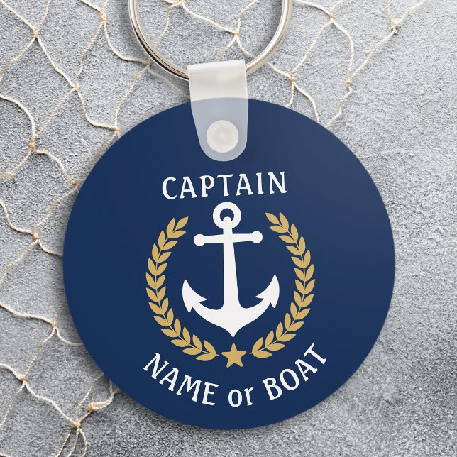 Din Namn-kapten Anchor Laurel-marblå Nyckelring (Skapare uppladdad)