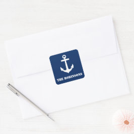 Din Namn klassiska Nautical Anchor Navy Blue Fyrkantigt Klistermärke