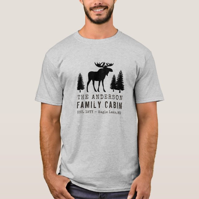 Din namnfamilj Cabin Moose Gräs Träd Silhouette T Shirt (Framsida)