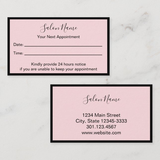Din nästa Möte Blek Salon  Rosa Black Tidsbeställning Kort (Fram/baksida)