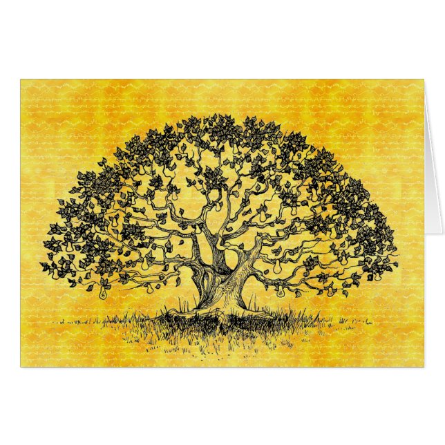 Din Ord på Oak Träd Woodcut Hälsningskort (Framsidan Horizontal)