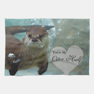 Din Otter Halva bruna floden Otter Swimming Kökshandduk