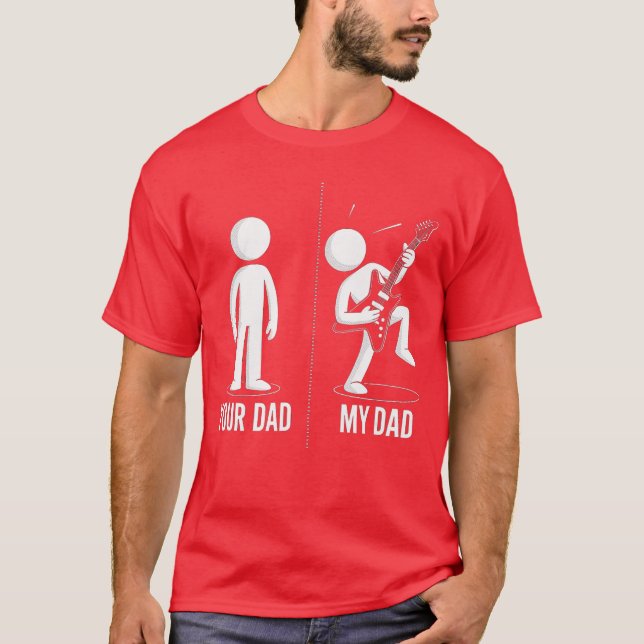 Din Pappa Min Pappa Rolig Fader Musik Gitarrspelar T Shirt (Framsida)