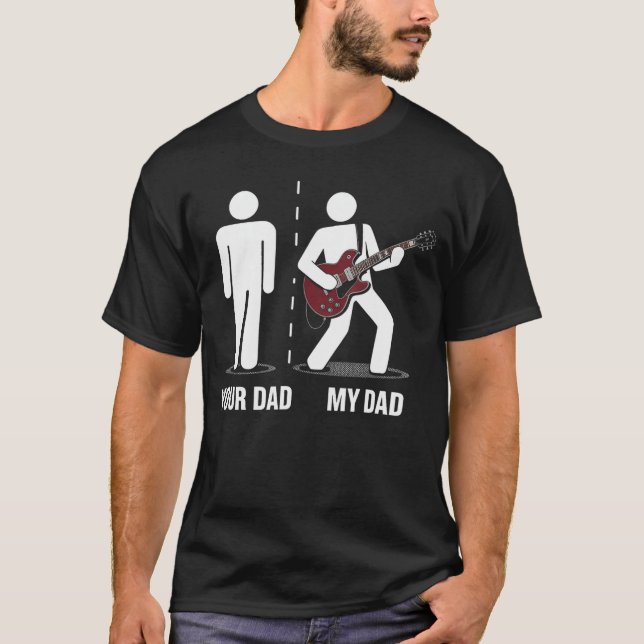 Din Pappa Min Pappa Rolig Fader Musik Gitarrspelar T Shirt (Framsida)