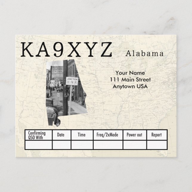 Din Photo Alabama Shaped Cutout Anpassningsbar QSL Vykort (Framsida)
