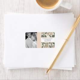 Din Photo Bröllop Vintage Silver Peony & Grönt Adressetikett
