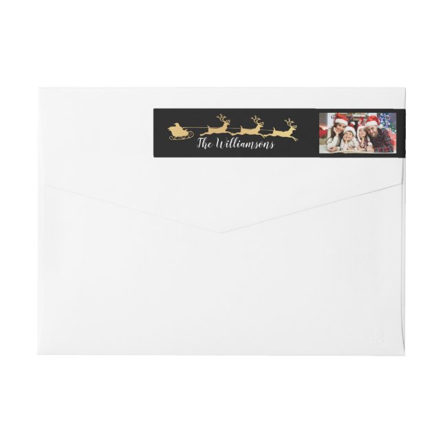 Din Photo Guld Santas Sleigh-Returadress Etikettband (Baksidan)