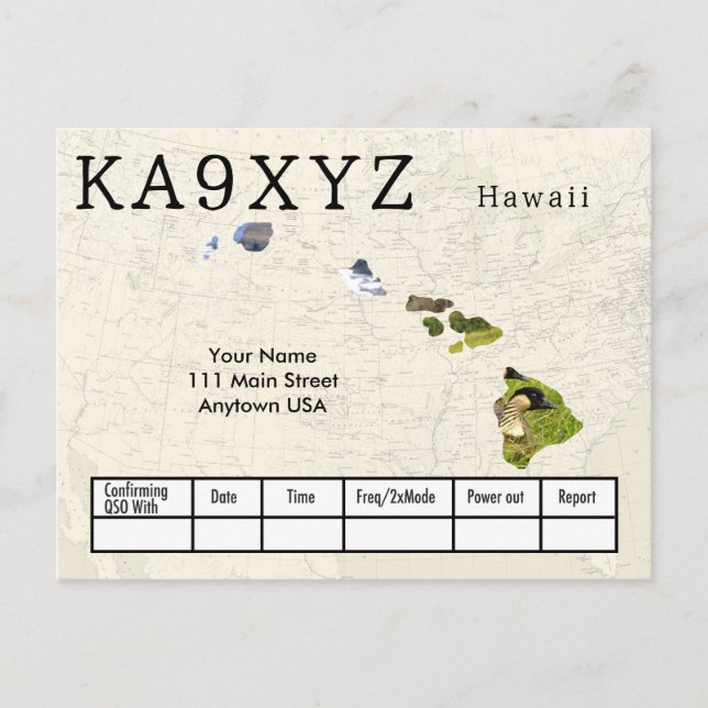Din Photo Hawaii Shaped Cutout Anpassningsbar QSL Vykort (Framsida)