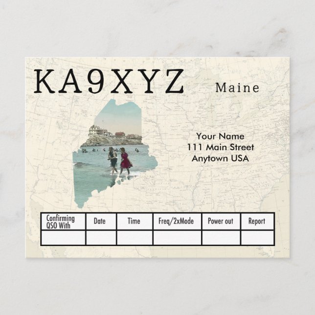 Din Photo Maine Shaped Cutout Anpassningsbar QSL-v Vykort (Framsida)