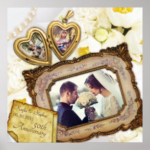 Din Photos Heart Locket Antique Ram-årsdag Poster