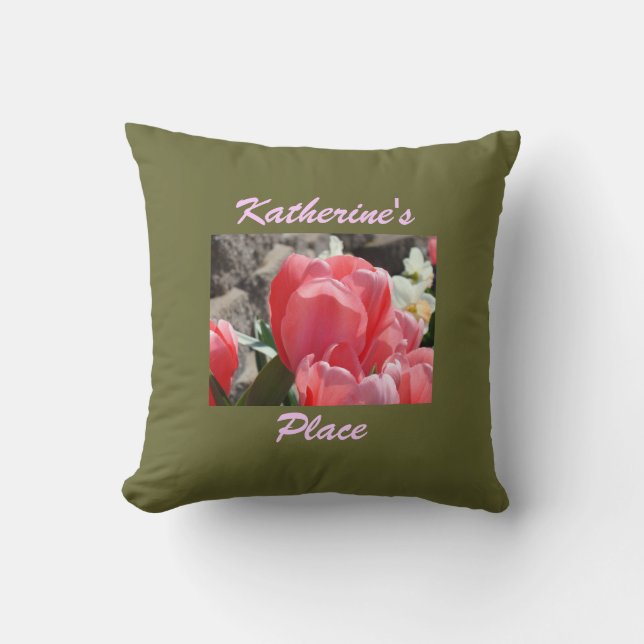 Din plats kastkudde Rosa Tulpan Blommor anpassad Kudde (Framsida)