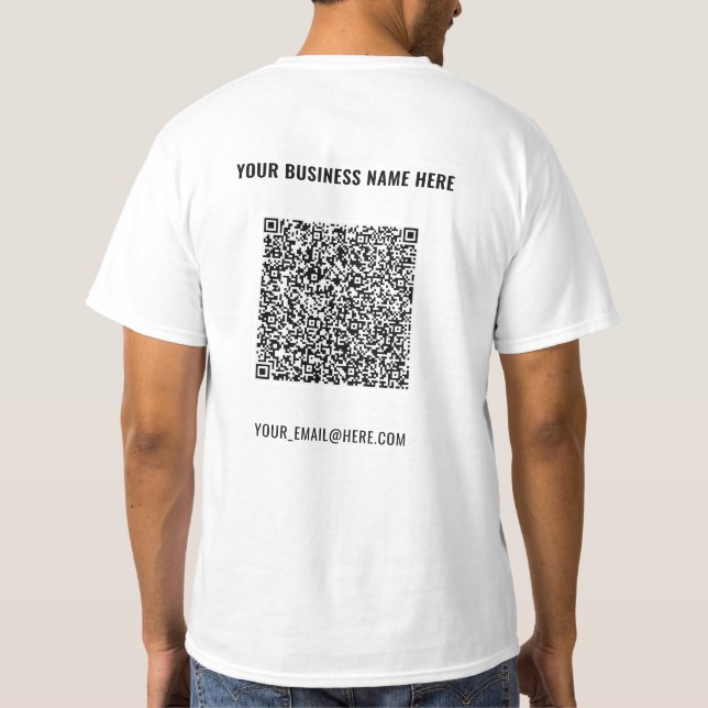 Din QR-kod Anpassad text Affärs T-shirt Exempel (Baksida)