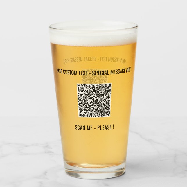 Din QR-kod Anpassad text Exempel på reklambägare Glaskopp (Framsida fylld)