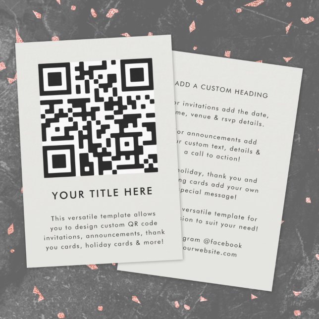Din QR-kod | Grått Modern Minimalist enkel Inbjudningar (Modern smart QR code gray invitation template by Guava - versatile, stylish, and customizable)