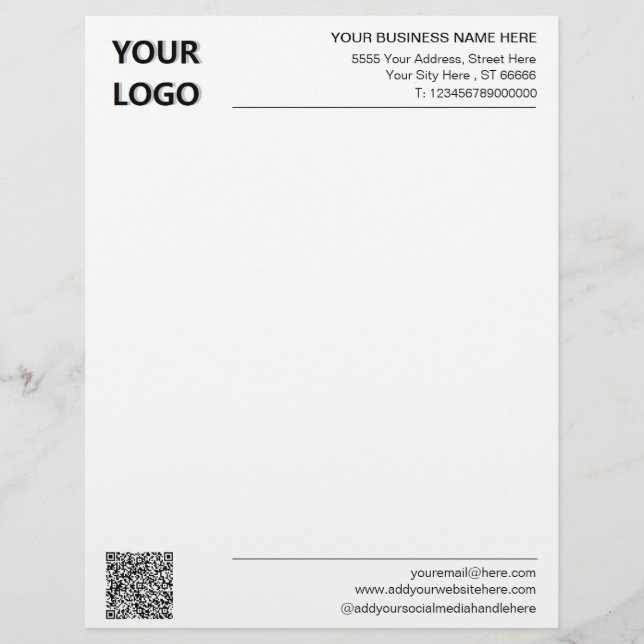 Din QR-kod Namn Adress Logotyp Business Letterhead Brevhuvud (Framsida)