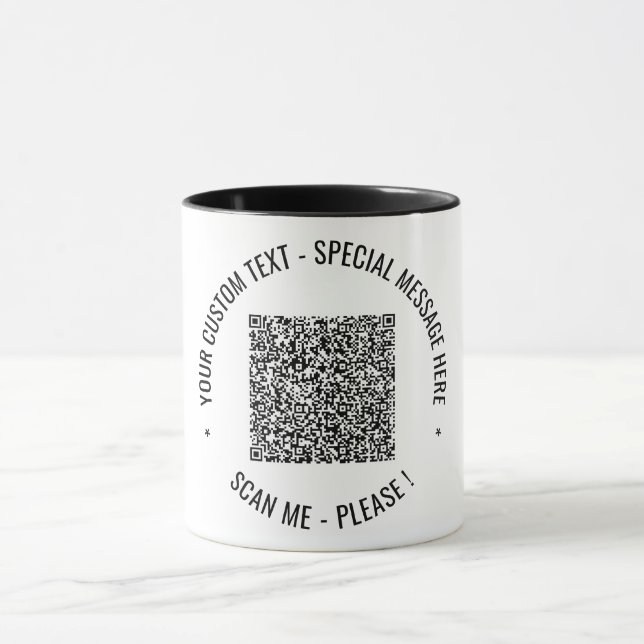 Din QR-kod och anpassad text Kaffe kopp exempel (Center)