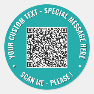 Din QR-kod och egna textdekaler exempel Runt Klistermärke