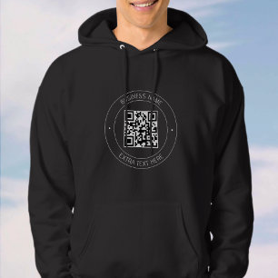 Din QR-kod och redigerbar text Svartvitt Hoodie