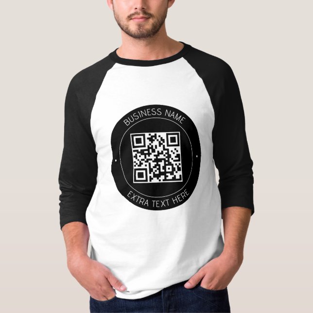 Din QR-kod och redigerbar text | Svartvitt T Shirt (Framsida)