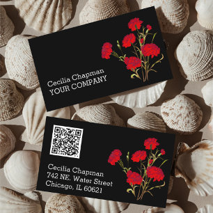 Din QR-kod Red Blommigt Personlig Black Gothic Visitkort