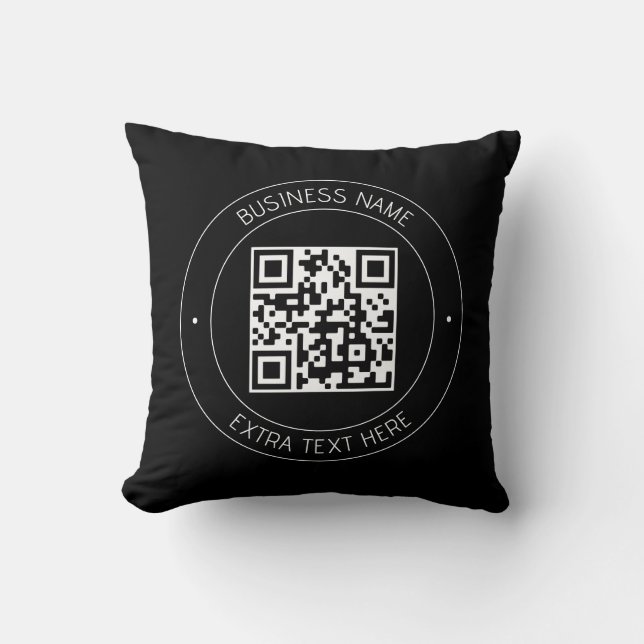 Din QR-kod & redigerbar text | Svart & Vit Kudde (Framsida)