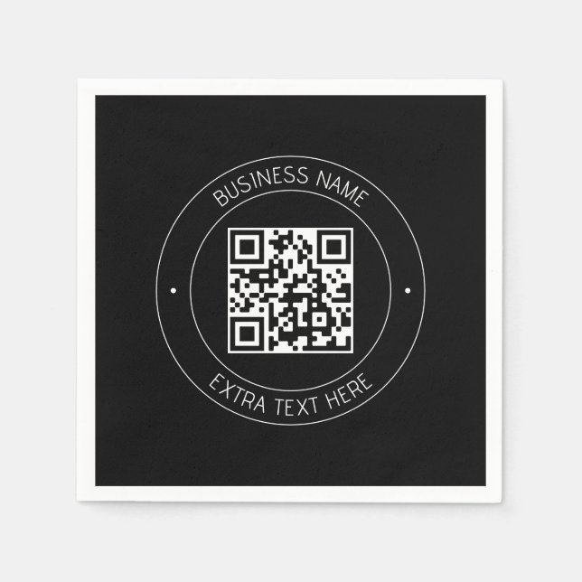 Din QR-kod & redigerbar text | Svart & Vit Pappersservett (Framsidan)