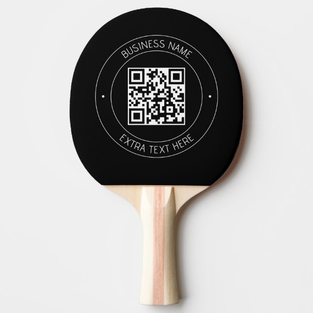 Din QR-kod & redigerbar text | Svart & Vit Pingisracket (Framsidan)