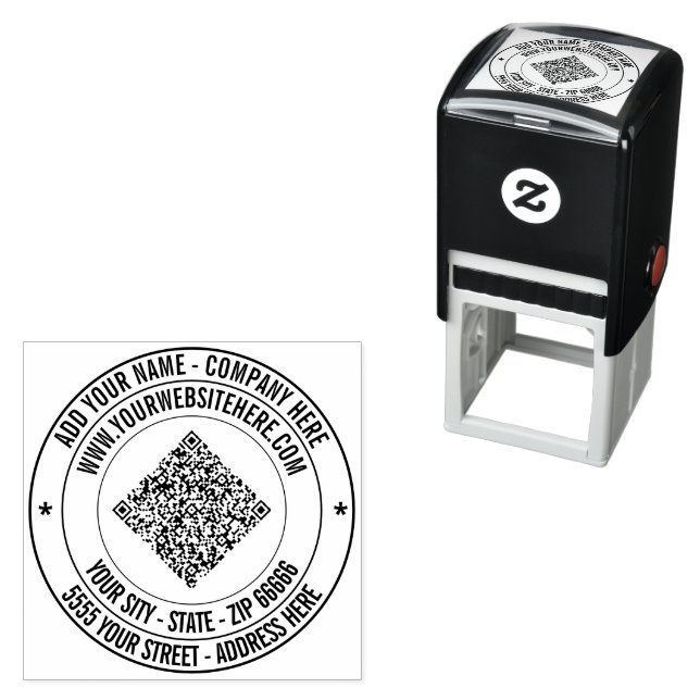 Din QR-kod Textadress Rund Självbläckande Stämpel (In Situ)