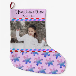 Din Rosa av Pic/Text Blue Rand Glitter Stor Julstrumpa