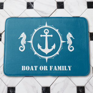 Din sjöfågel eller Namn-sjöhäst Anchor Aqua Blue Badrumsmatta