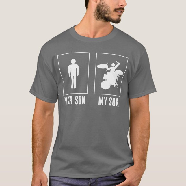 Din Son Min Son Trummis Rock N Roll Band retro T Shirt (Framsida)