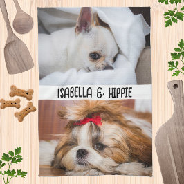 Din söta hund-valptext för anpassade namn på foton kökshandduk