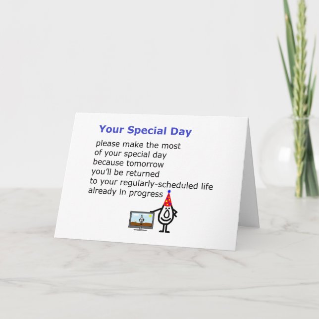 Din Speciella dag - en rolig födelsedag-dikt Kort (Framsida)