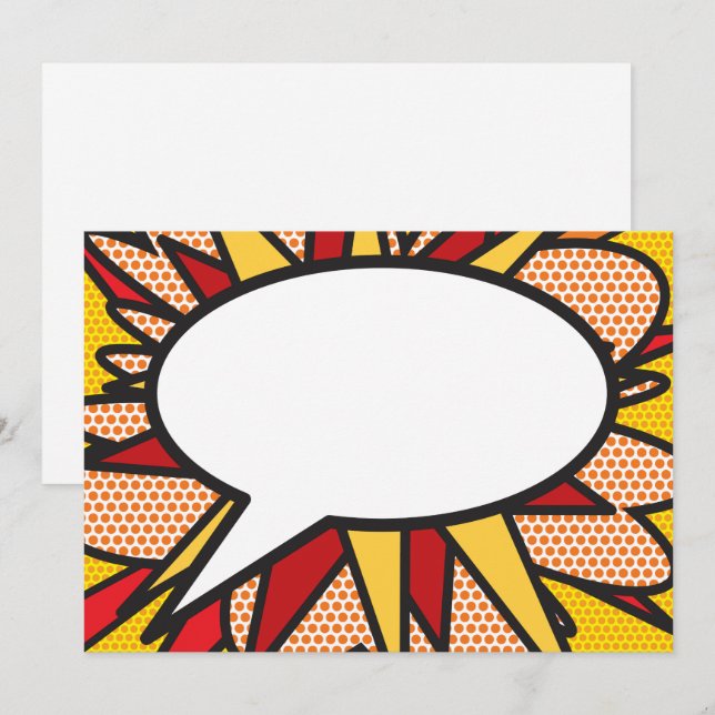 Din Tal-Roligt för meddelandebubblor, Retro Teckna Inbjudningar (Fram/baksida)