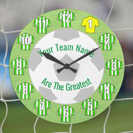 Din Team Namn-fotbollsklocka - Grönt Shirts Stor Klocka