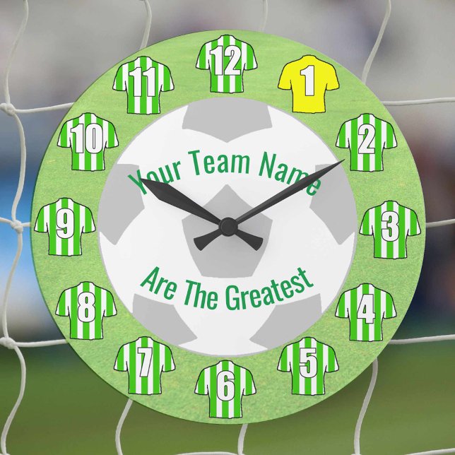 Din Team Namn-fotbollsklocka - Grönt Shirts Stor Klocka (Skapare uppladdad)