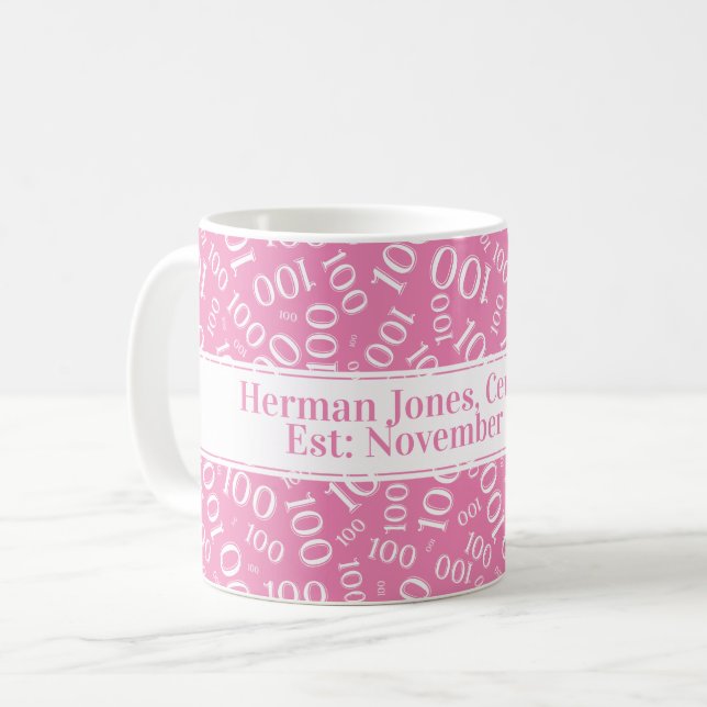 Din text: 100:e födelsedag Mönster Rosa Kaffemugg (Framsida vänster)