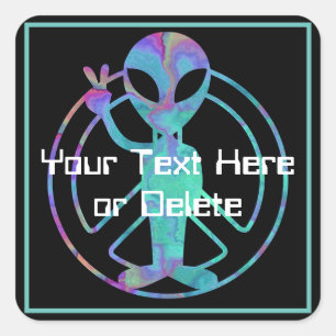 Din text blått färgad av Alien-Fredsteckenet St Fyrkantigt Klistermärke