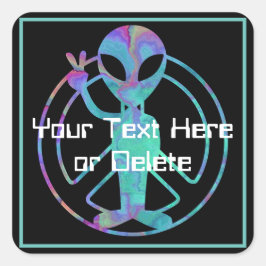 Din text blått färgad av Alien-Fredsteckenet Stäng Fyrkantigt Klistermärke