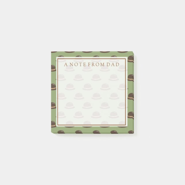 Din text | Bowlareare Hats Brown & Grönt Post-it Block (Framsida)