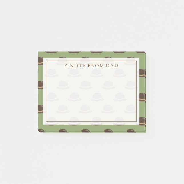 Din text | Bowlareare Hats Brown & Grönt Post-it Block (Framsida)