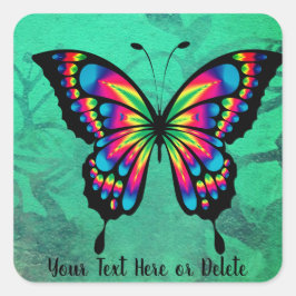 Din text Bright Rosa & Blue Butterfly Turcos Fyrkantigt Klistermärke
