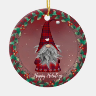 Din text Cute Red Play Gnome och Snowflake-Helgdag Julgransprydnad Keramik
