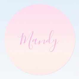 Din text | Elegant skrift & mjuk rosa ombre Runt Klistermärke